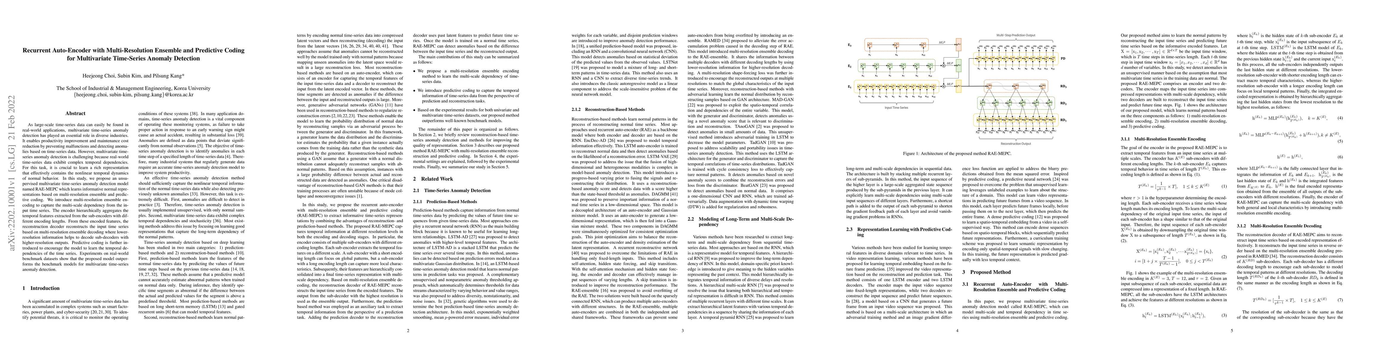 Thumbnail for Recurrent Auto-Encoder With Multi-Resolution Ensemble and Predictive
  Coding for Multivariate Time-Series Anomaly Detection