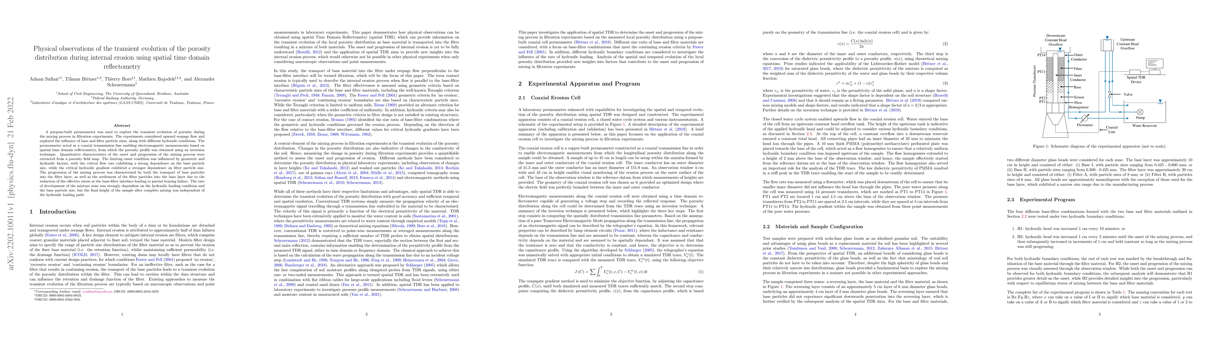 Thumbnail for Physical observations of the transient evolution of the porosity
  distribution during internal erosion using spatial time domain reflectometry