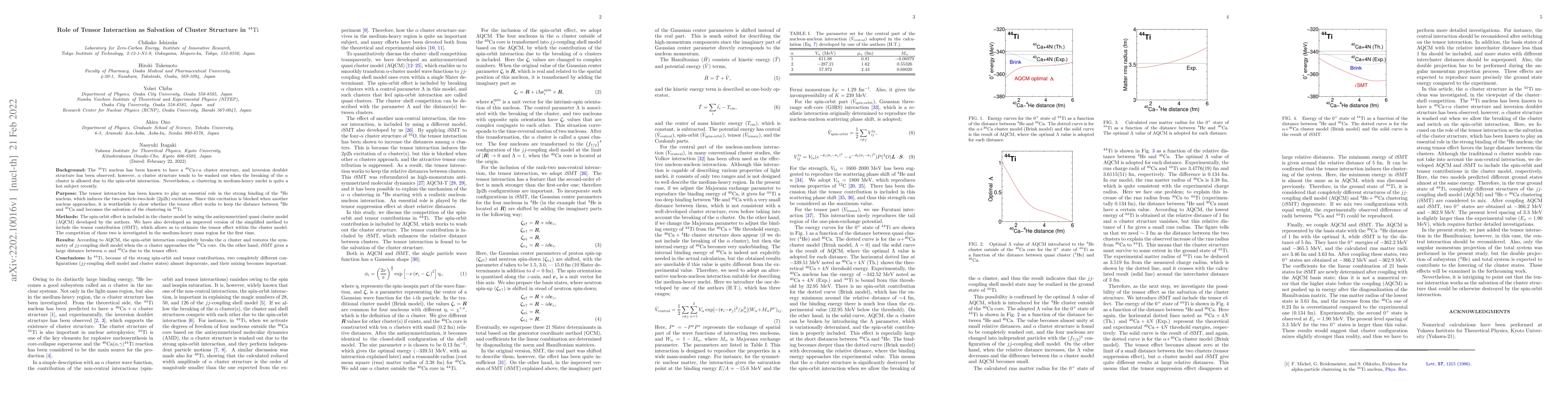 Thumbnail for Role of Tensor Interaction as Salvation of Cluster Structure in
  $^{44}$Ti