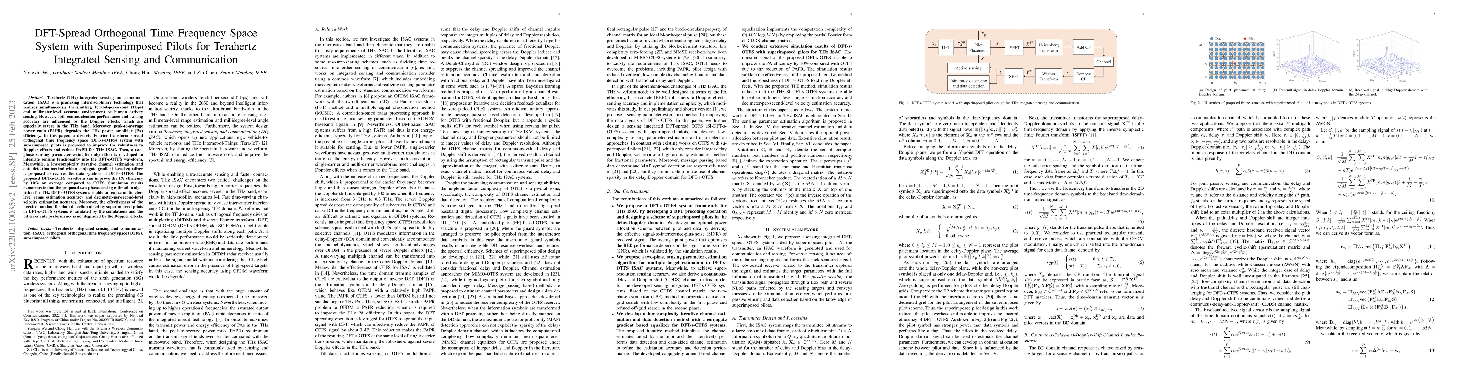 Thumbnail for DFT-Spread Orthogonal Time Frequency Space System with Superimposed
  Pilots for Terahertz Integrated Sensing and Communication