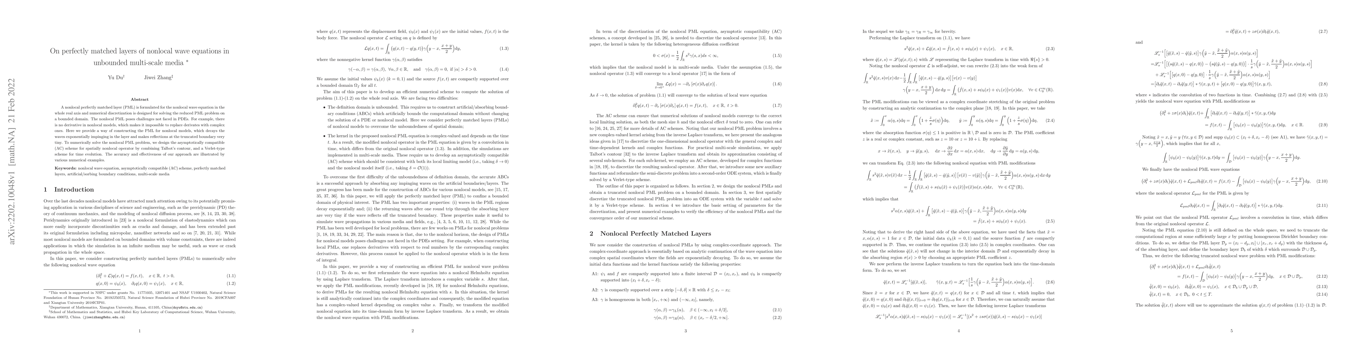 Thumbnail for On perfectly matched layers of nonlocal wave equations in unbounded
  multi-scale media
