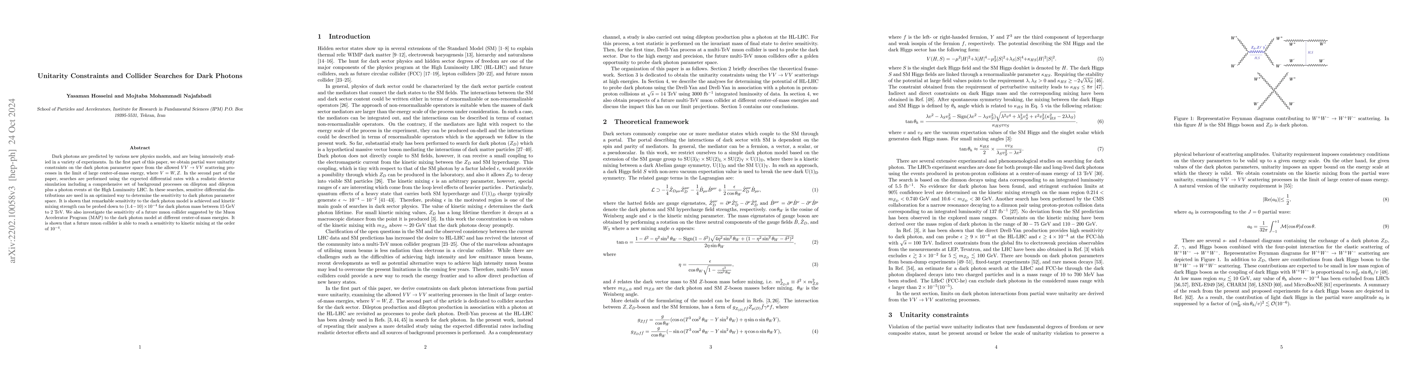Thumbnail for Unitarity Constraints and Collider Searches for Dark Photons