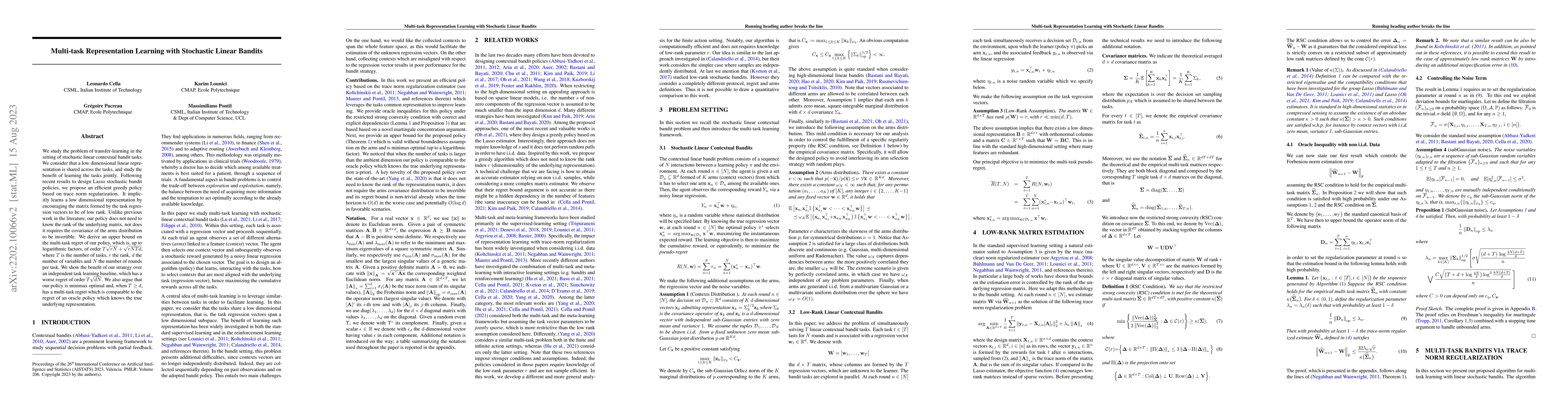 Thumbnail for Multi-task Representation Learning with Stochastic Linear Bandits