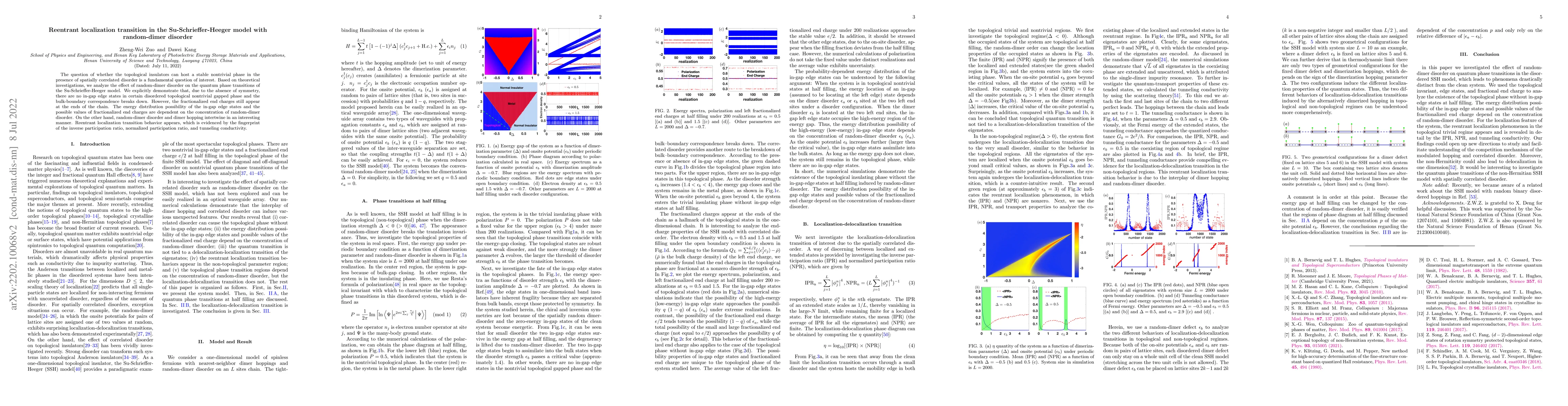 Thumbnail for Reentrant localization transition in the Su-Schrieffer-Heeger model with
  random-dimer disorder