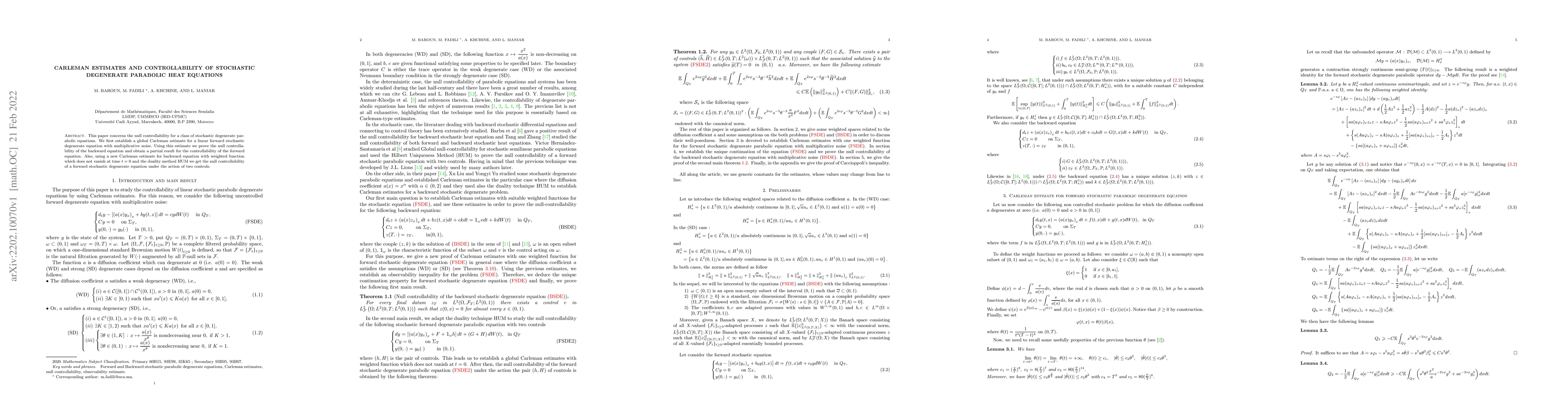 Thumbnail for Carleman Estimates and Controllability of Stochastic degenerate
  parabolic Heat Equations
