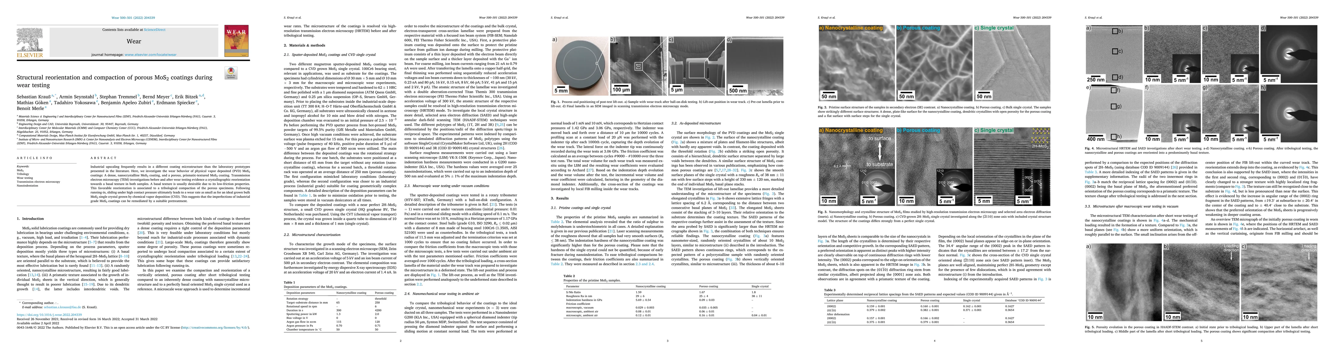 Thumbnail for Structural reorientation and compaction of porous MoS2 coatings during
  wear testing
