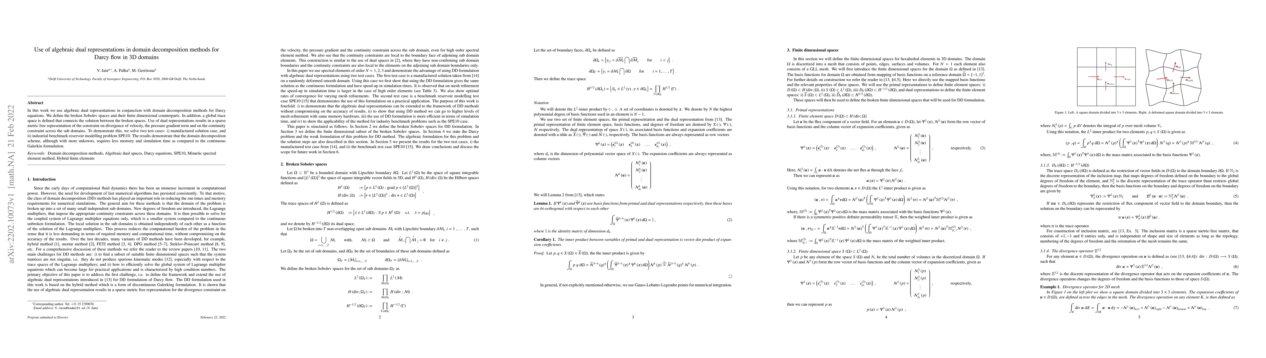 Thumbnail for Use of algebraic dual representations in domain decomposition methods
  for Darcy flow in 3D domain