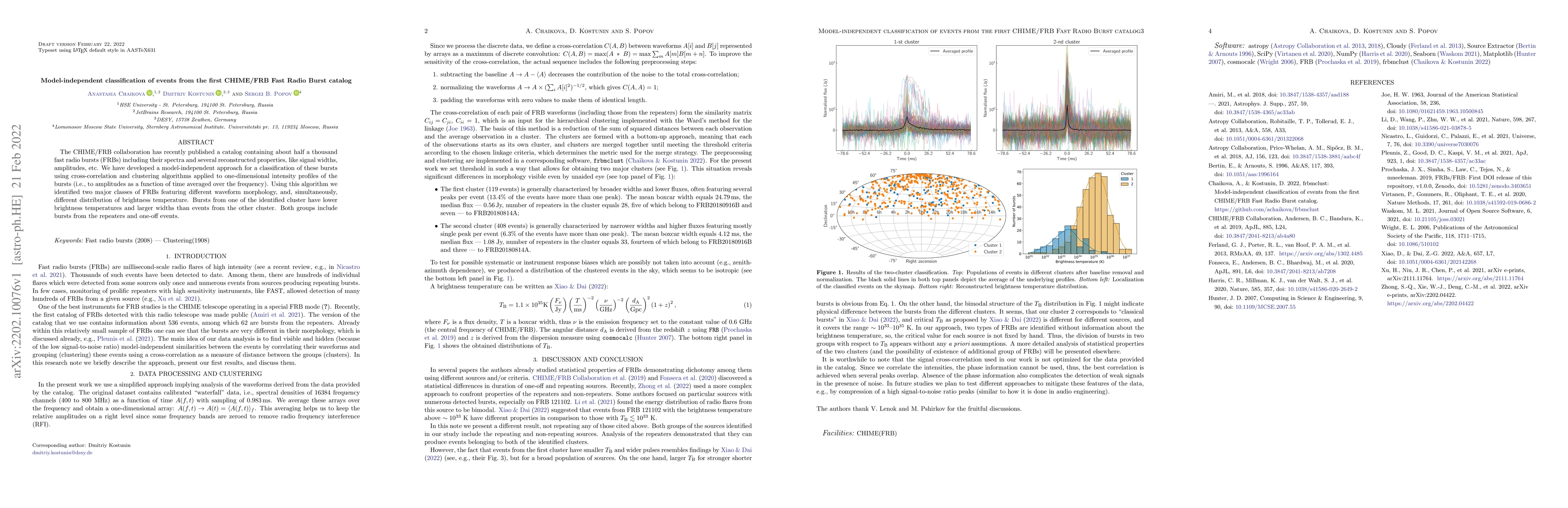 Thumbnail for Model-independent classification of events from the first CHIME/FRB Fast
  Radio Burst catalog