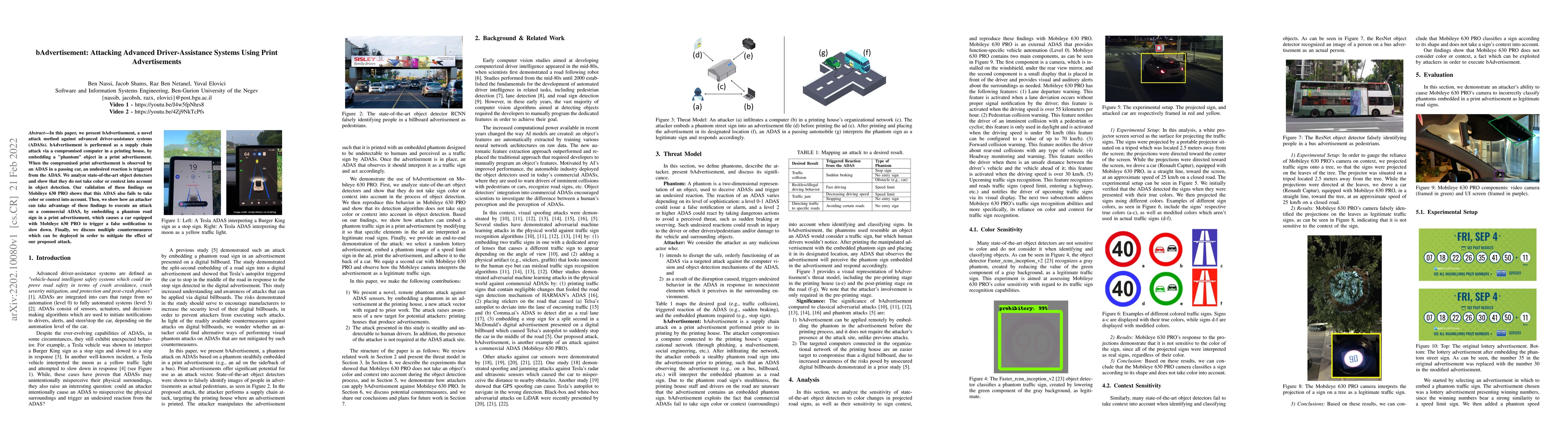 Thumbnail for bAdvertisement: Attacking Advanced Driver-Assistance Systems Using Print
  Advertisements