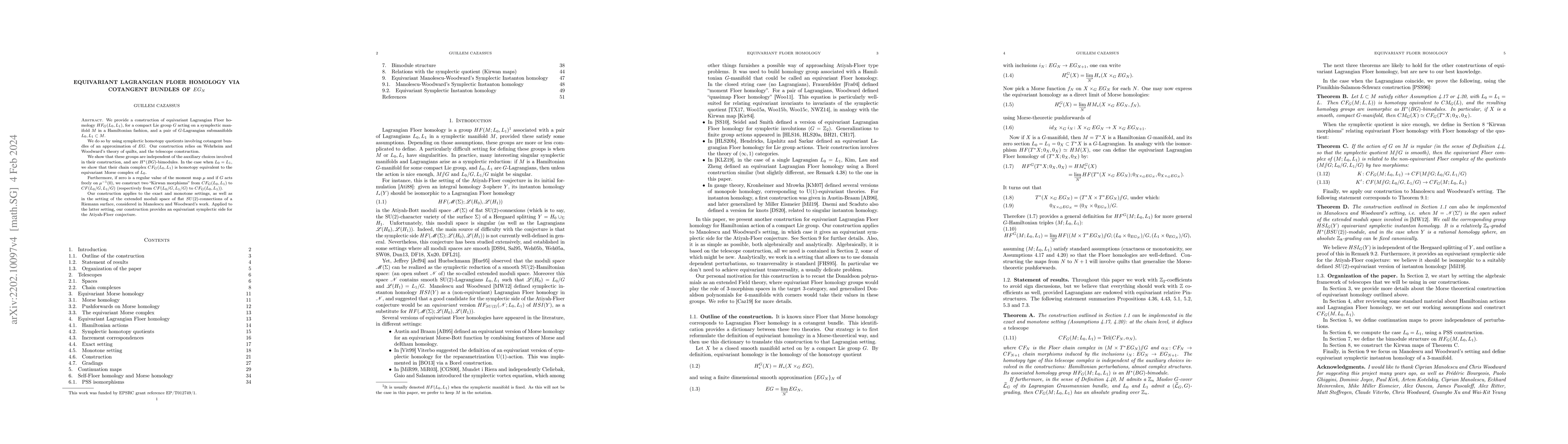 Thumbnail for Equivariant Lagrangian Floer homology via cotangent bundles of $EG_N$