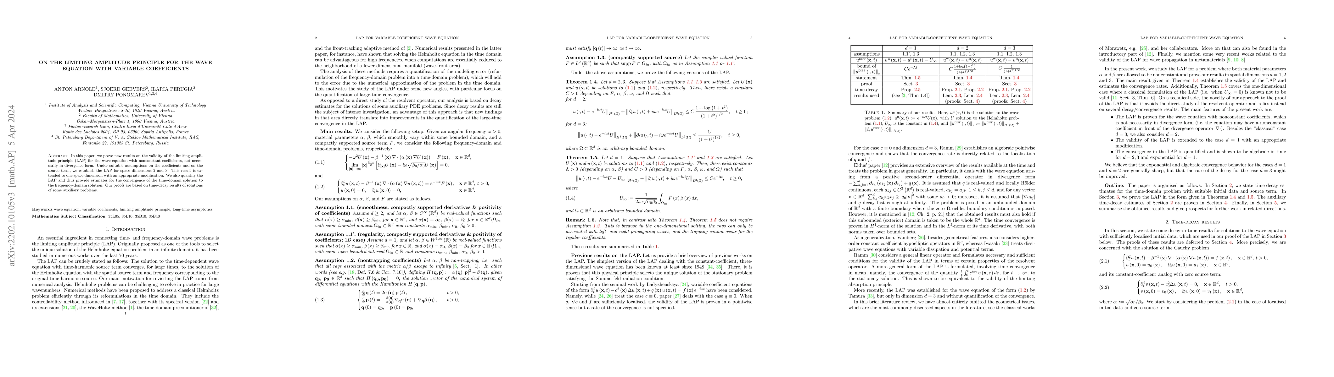 Thumbnail for On the limiting amplitude principle for the wave equation with variable
  coefficients