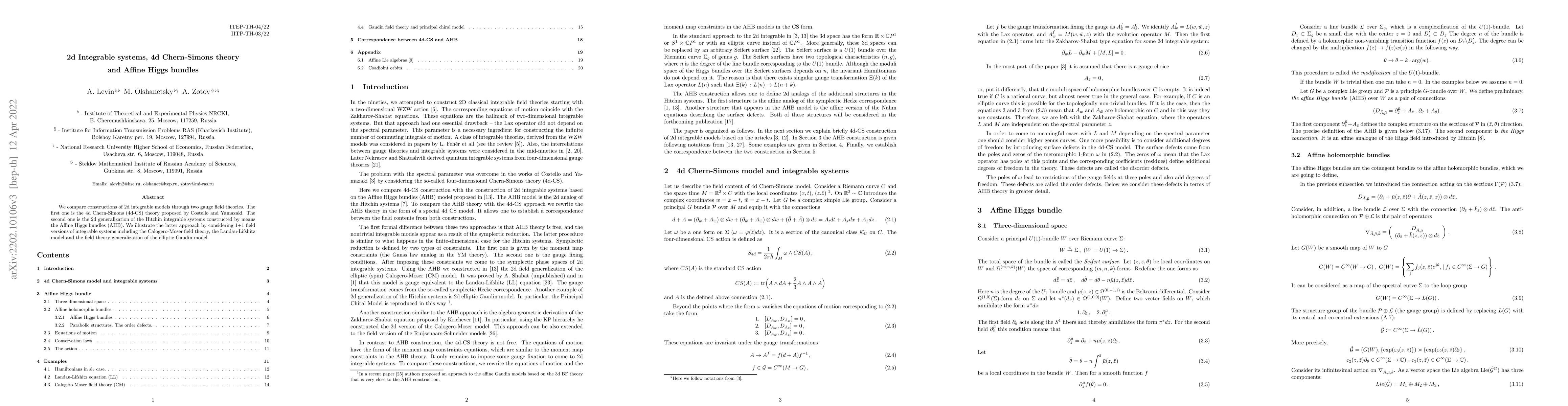 Thumbnail for 2d Integrable systems, 4d Chern-Simons theory and Affine Higgs bundles