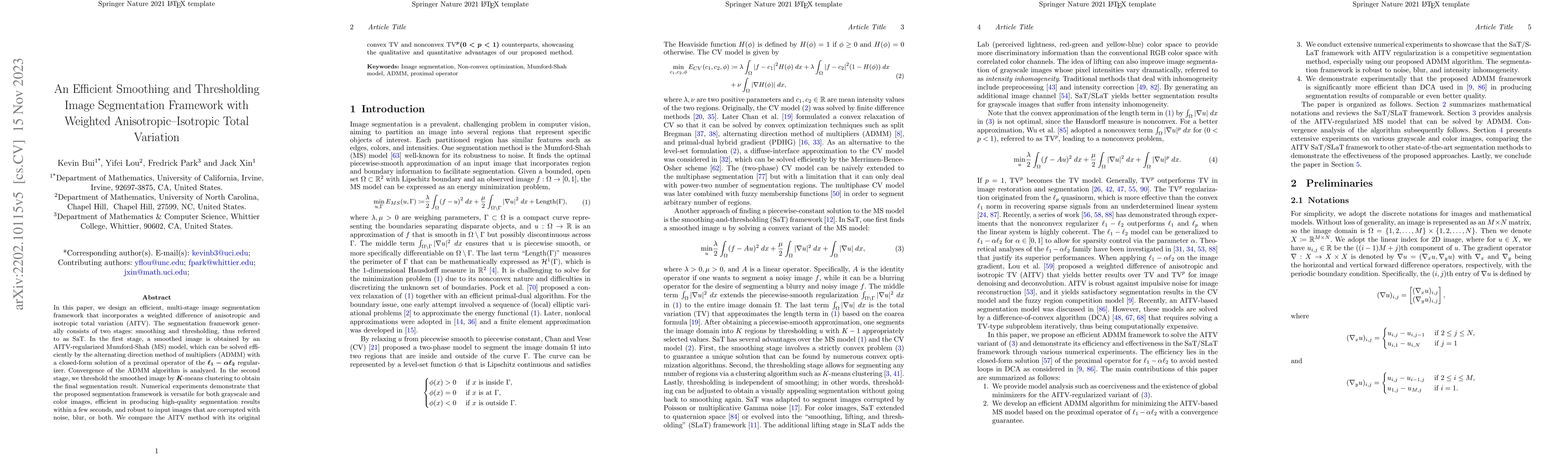 Thumbnail for An Efficient Smoothing and Thresholding Image Segmentation Framework
  with Weighted Anisotropic-Isotropic Total Variation