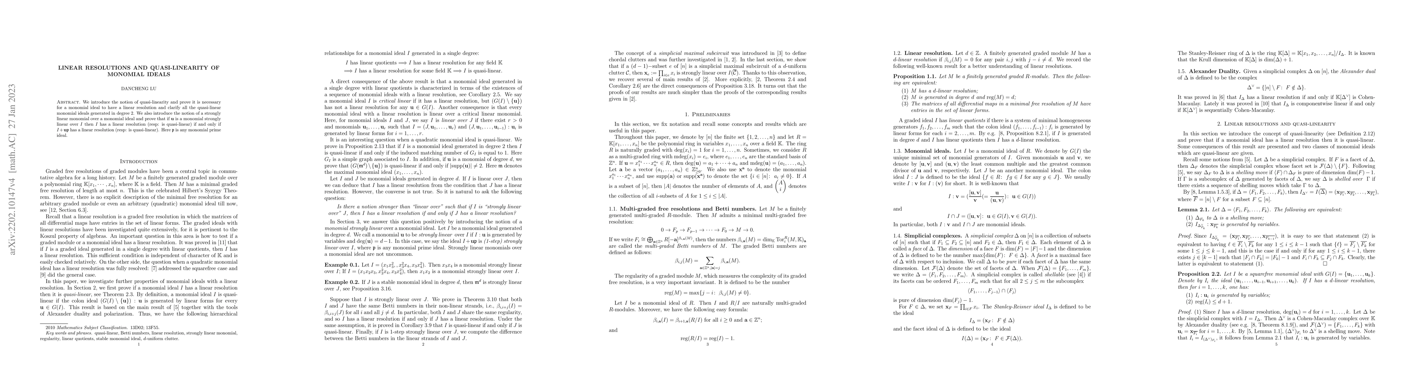 Thumbnail for Linear resolutions and quasi-linearity of monomial ideals