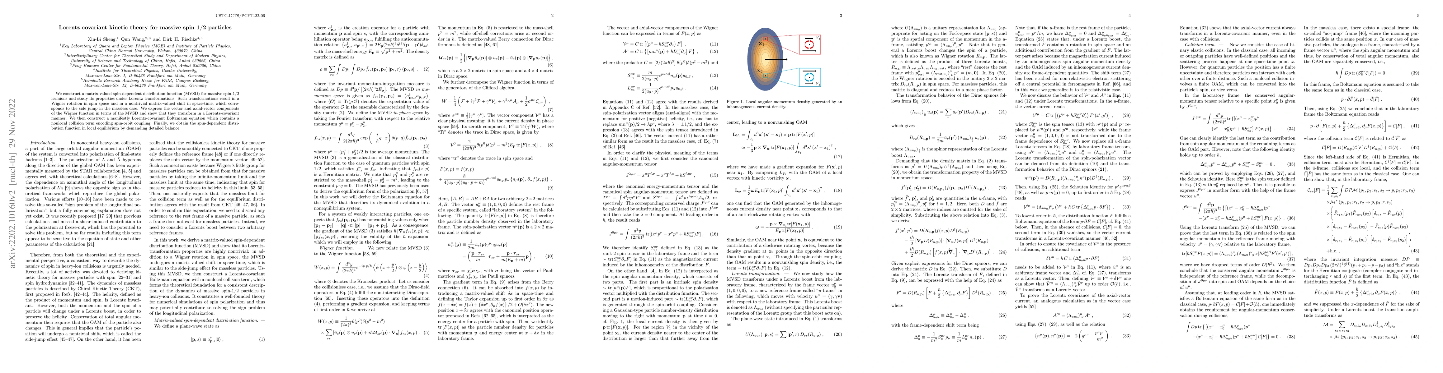 Thumbnail for Lorentz-covariant kinetic theory for massive spin-1/2 particles