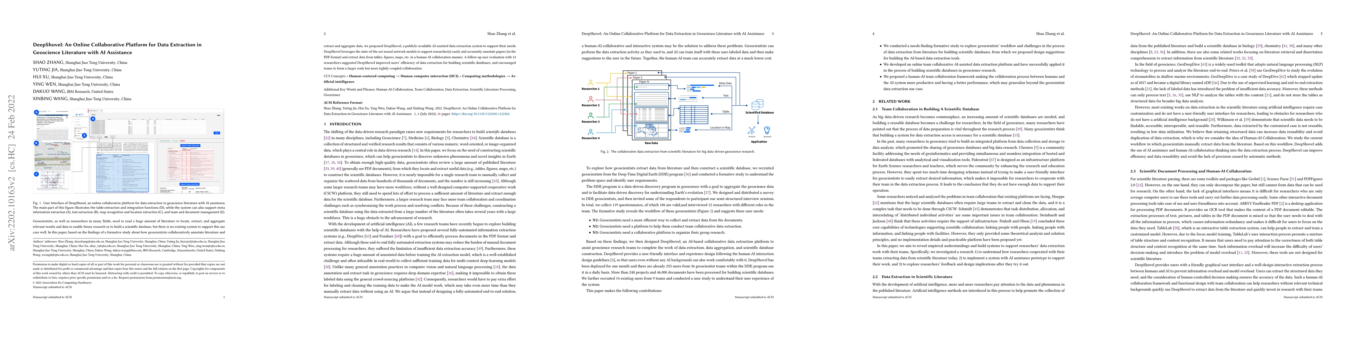 Thumbnail for DeepShovel: An Online Collaborative Platform for Data Extraction in
  Geoscience Literature with AI Assistance