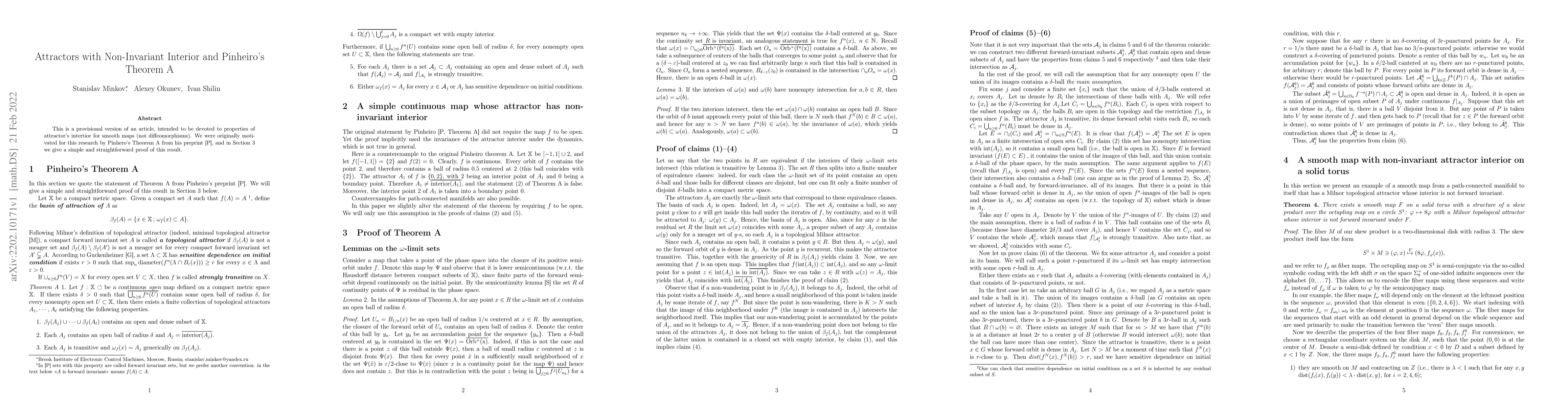 Thumbnail for Attractors with Non-Invariant Interior and Pinheiro's Theorem A
