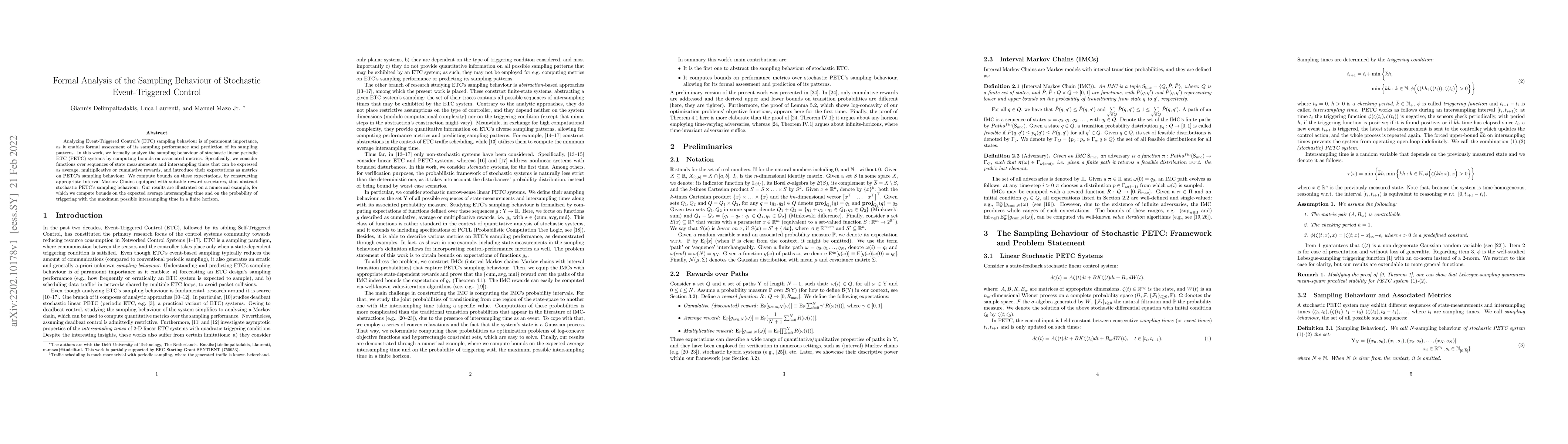 Thumbnail for Formal Analysis of the Sampling Behaviour of Stochastic Event-Triggered
  Control
