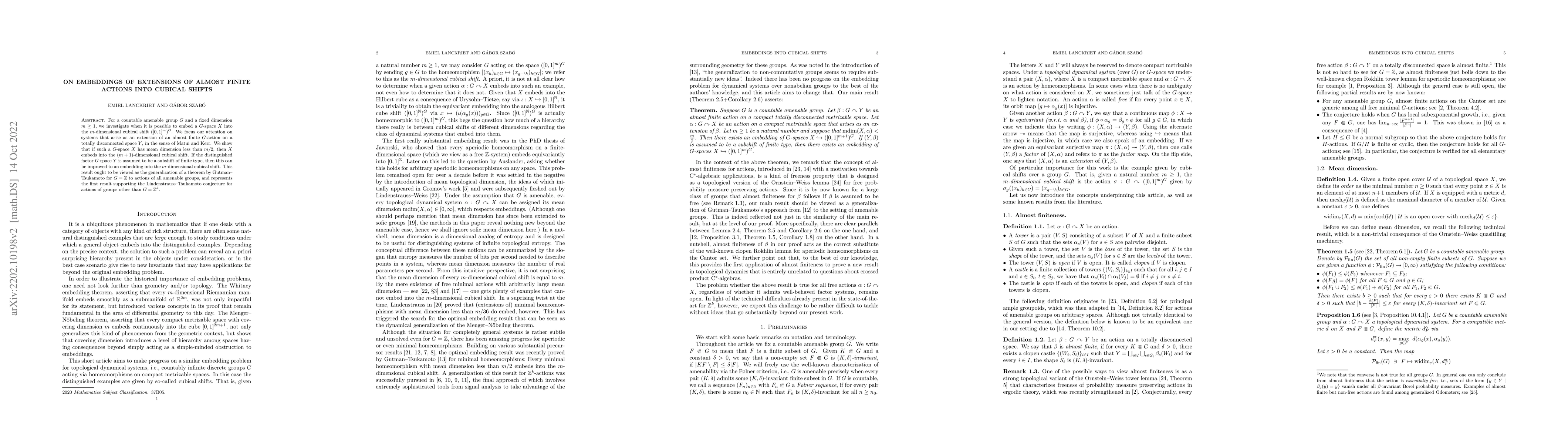 Thumbnail for On embeddings of extensions of almost finite actions into cubical shifts
