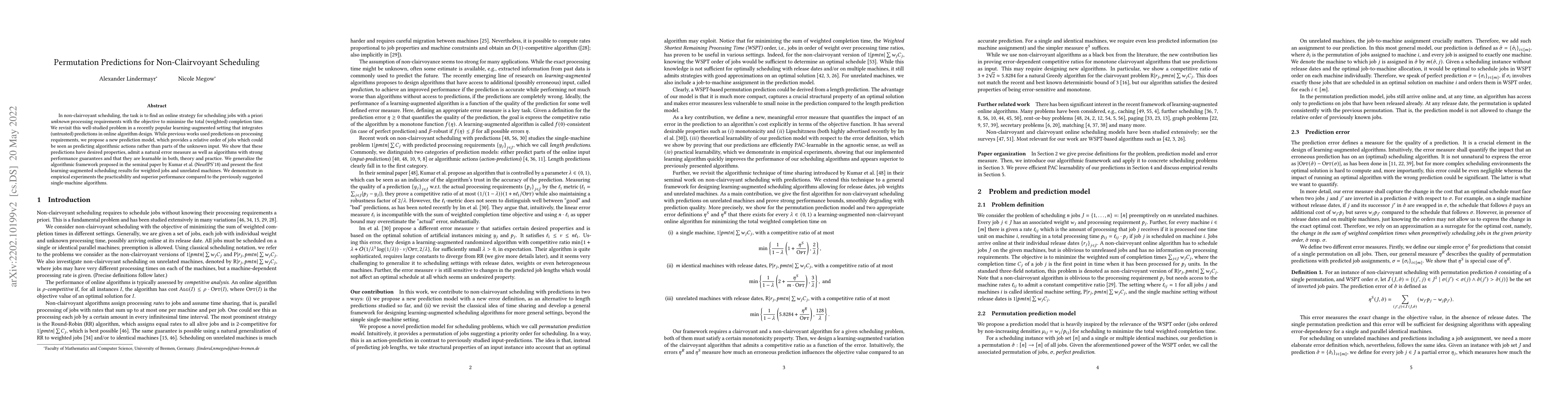 Thumbnail for Permutation Predictions for Non-Clairvoyant Scheduling