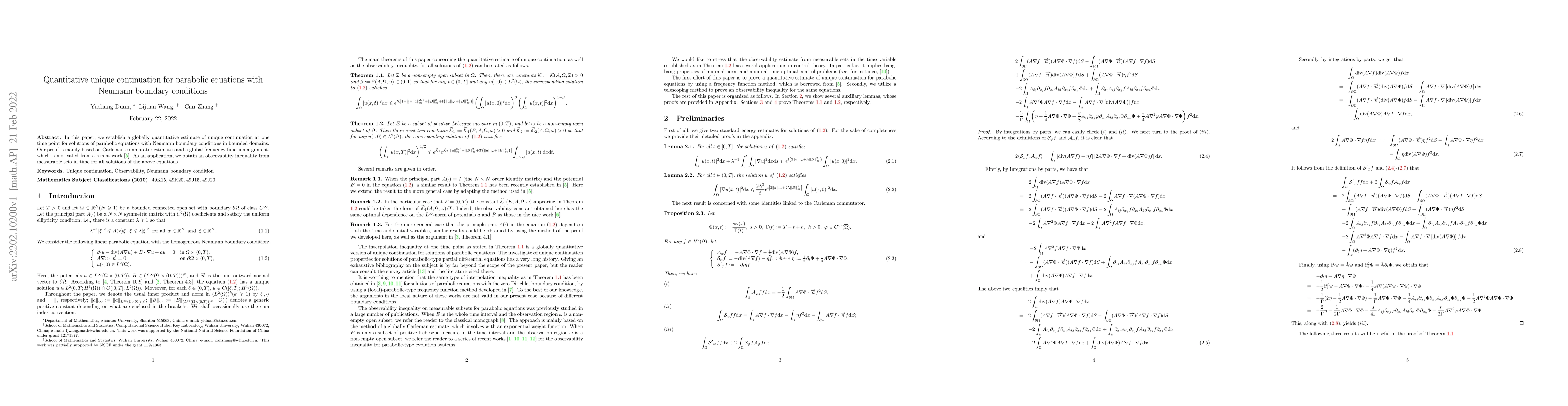 Thumbnail for Quantitative unique continuation for parabolic equations with Neumann
  boundary conditions