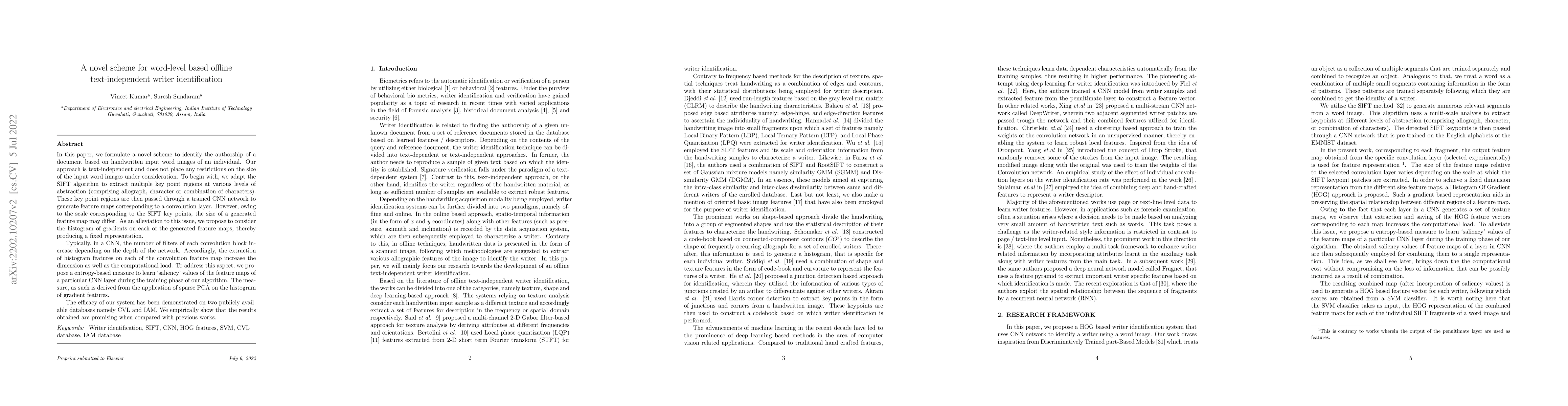 Thumbnail for Offline Text-Independent Writer Identification based on word level data