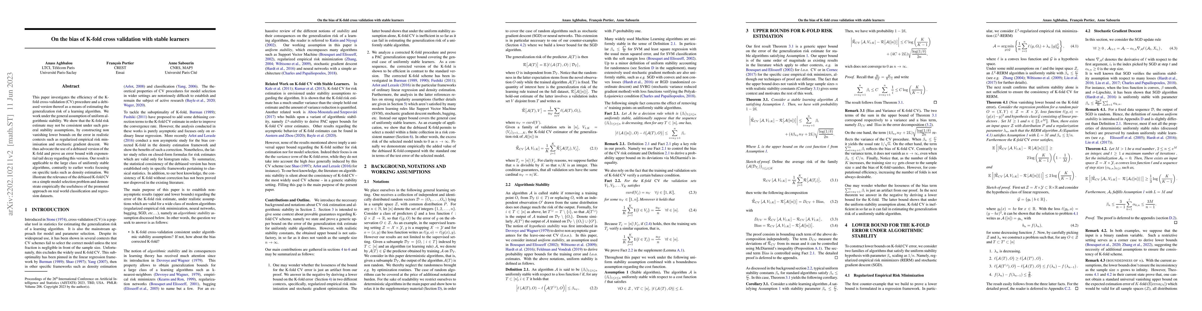 Thumbnail for On the bias of K-fold cross validation with stable learners
