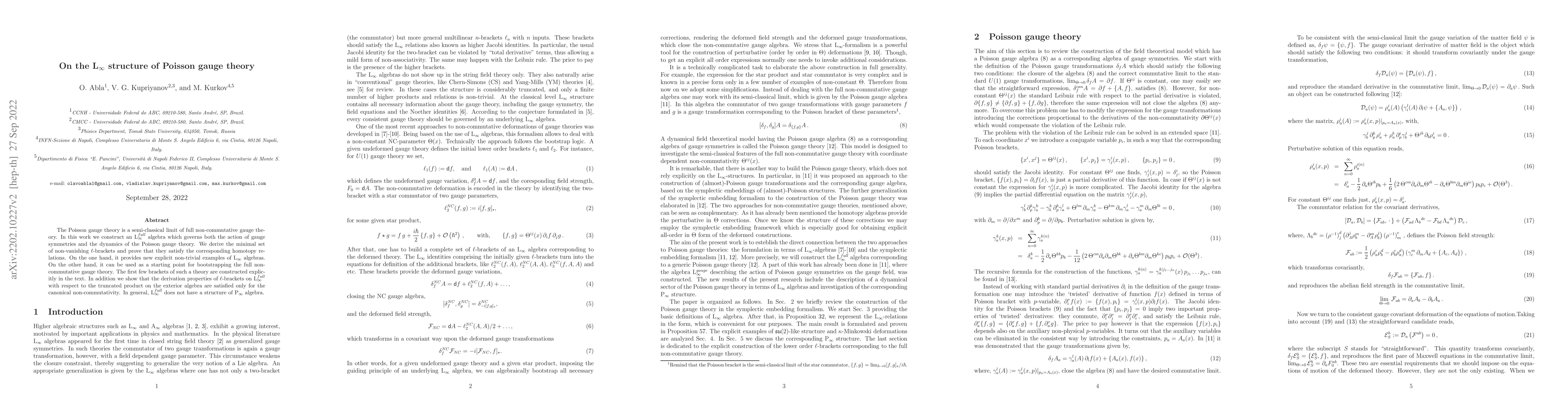 Thumbnail for On the L$_\infty$ structure of Poisson gauge theory