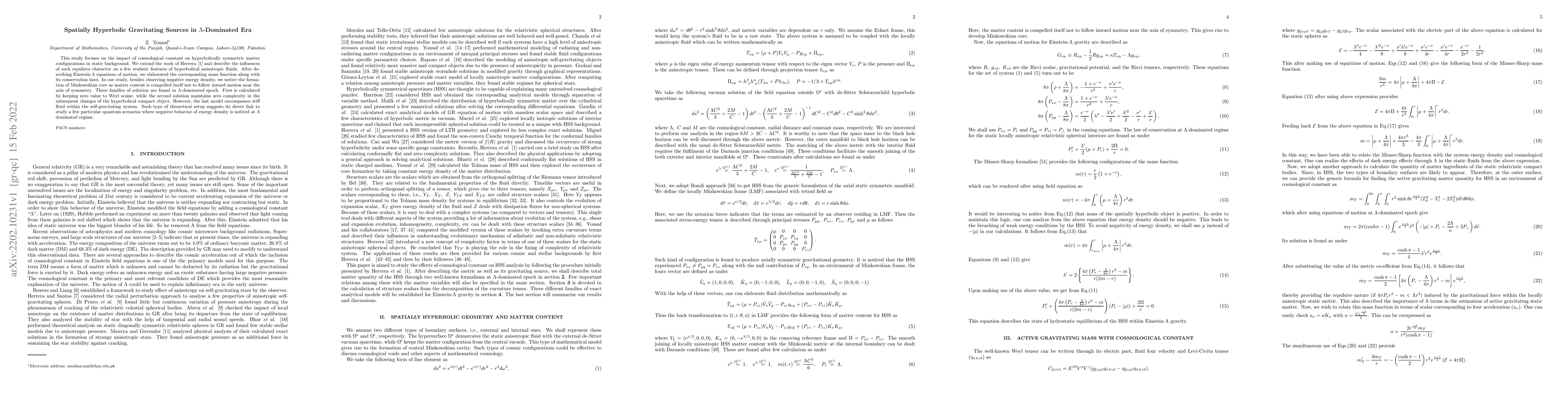 Thumbnail for Spatially Hyperbolic Gravitating Sources in $\Lambda$-Dominated Era