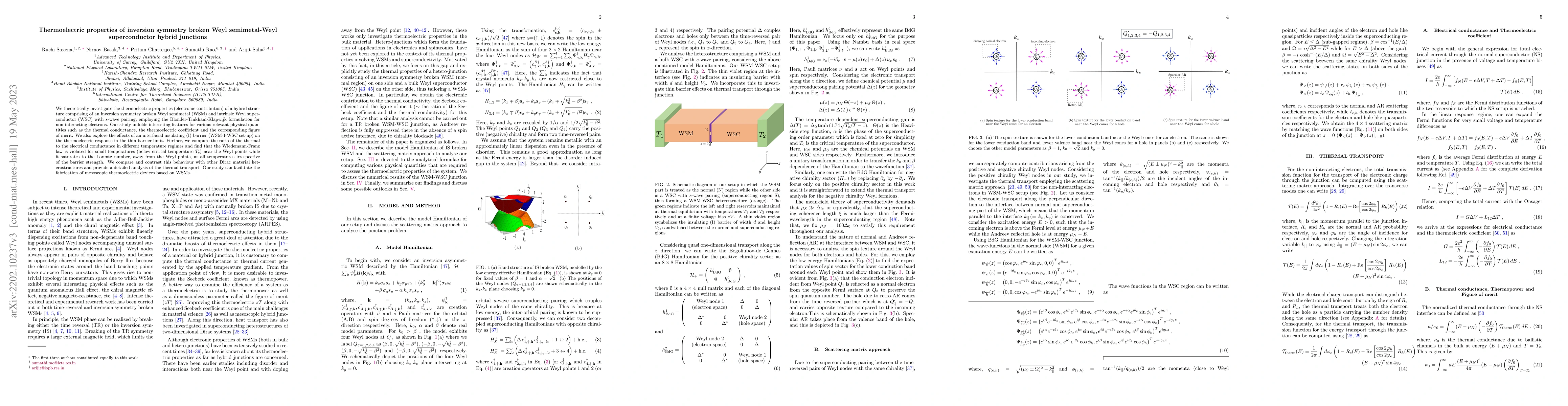 Thumbnail for Thermoelectric properties of inversion symmetry broken Weyl
  semimetal-Weyl superconductor hybrid junctions