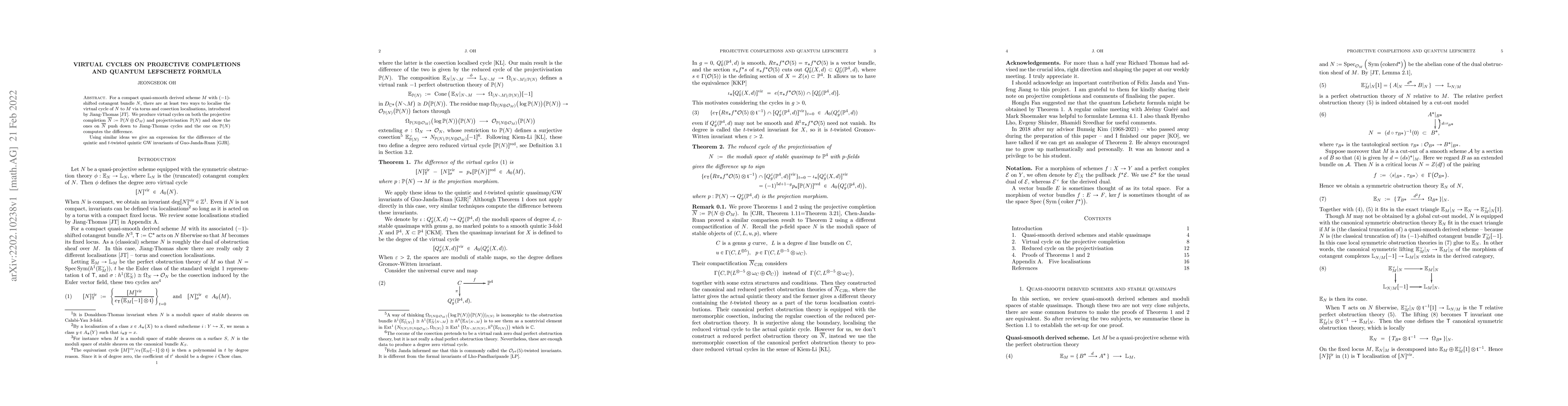 Thumbnail for Virtual cycles on projective completions and quantum Lefschetz formula
