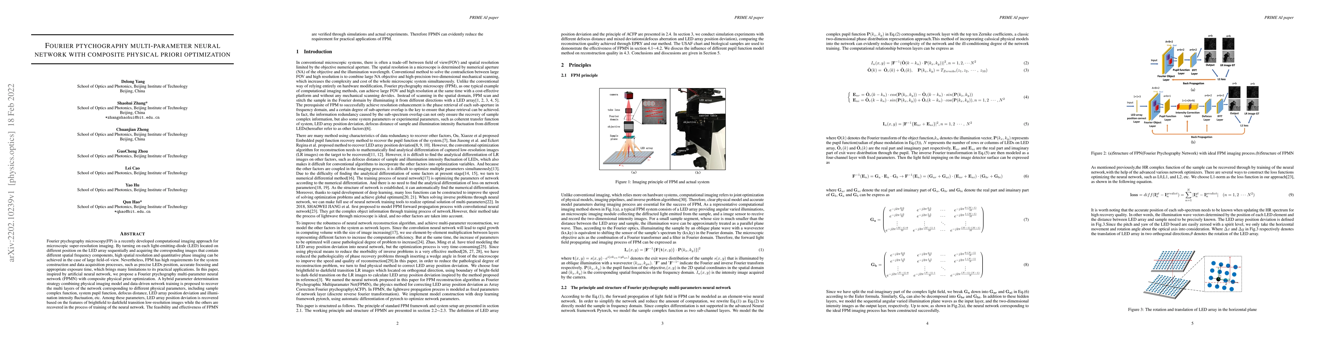 Thumbnail for Fourier ptychography multi-parameter neural network with composite
  physical priori optimization