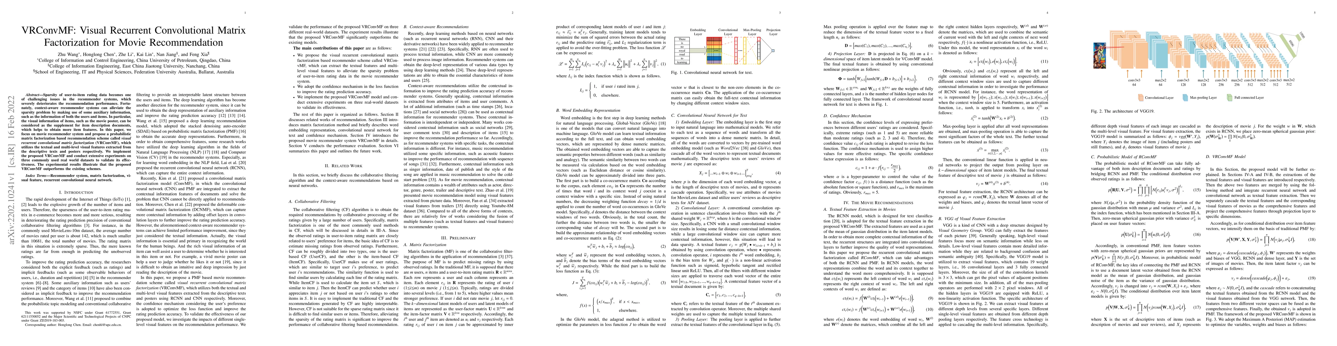 Thumbnail for VRConvMF: Visual Recurrent Convolutional Matrix Factorization for Movie
  Recommendation
