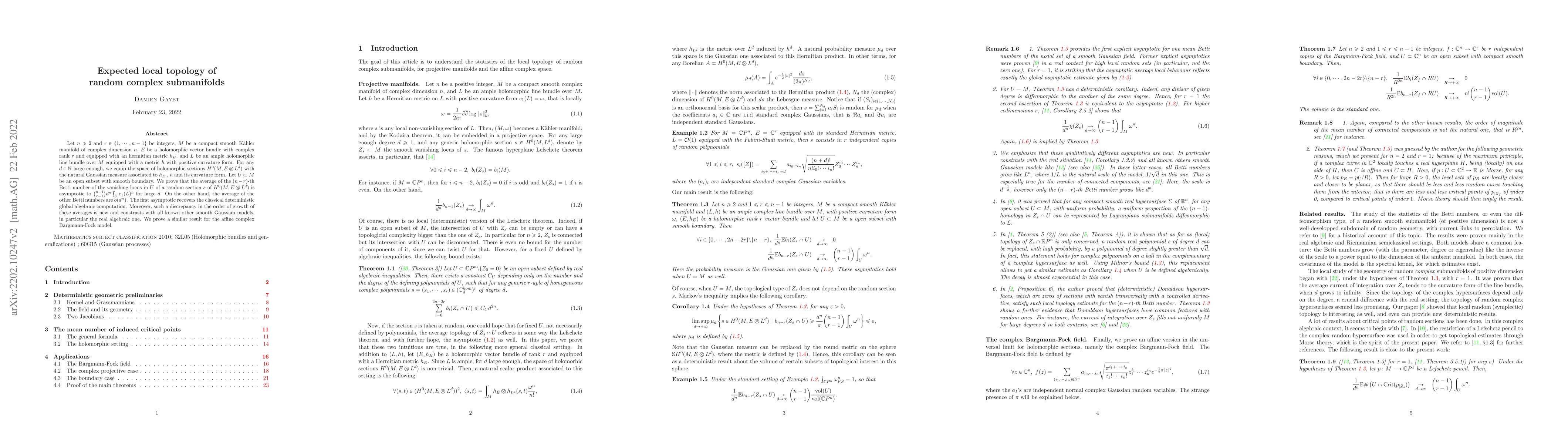 Thumbnail for Expected local topology of random complex submanifolds