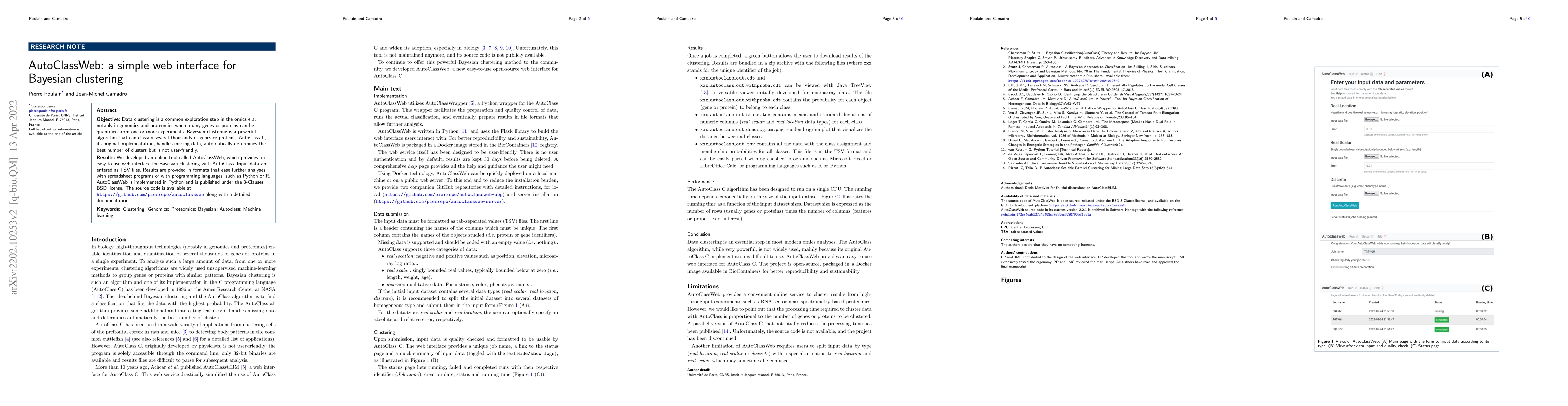 Thumbnail for AutoClassWeb: a simple web interface for Bayesian clustering