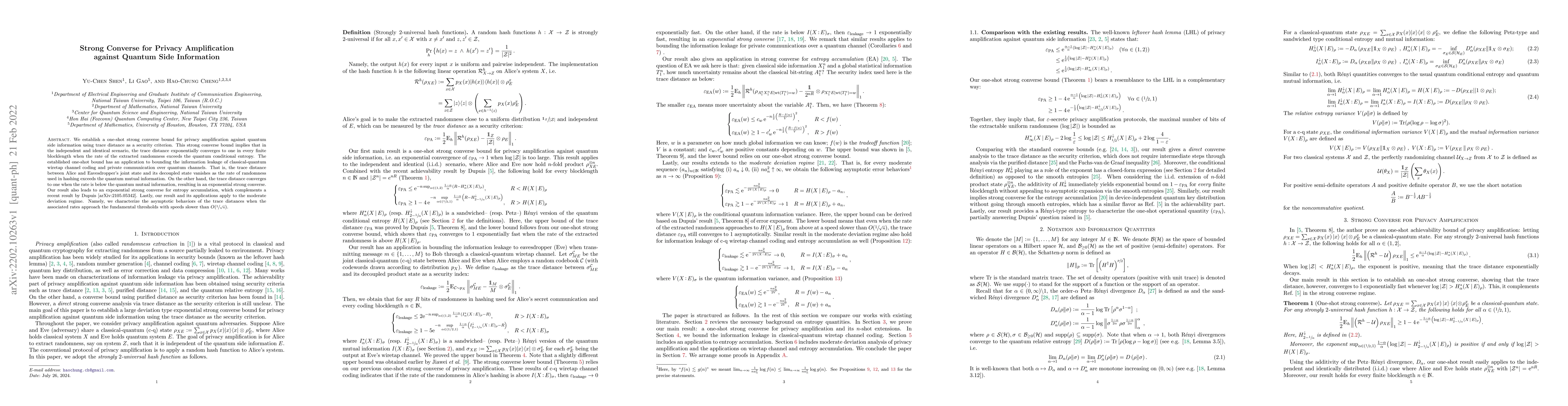 Thumbnail for Strong Converse for Privacy Amplification against Quantum Side
  Information