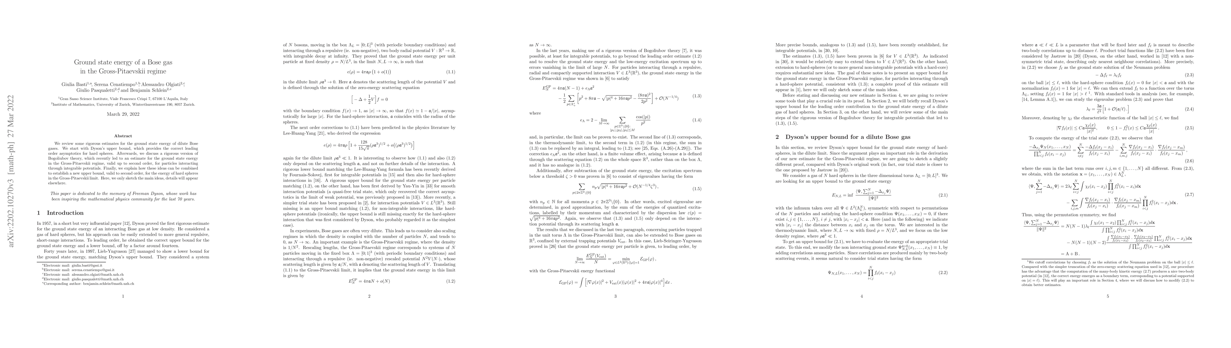 Thumbnail for Ground state energy of a Bose gas in the Gross-Pitaevskii regime