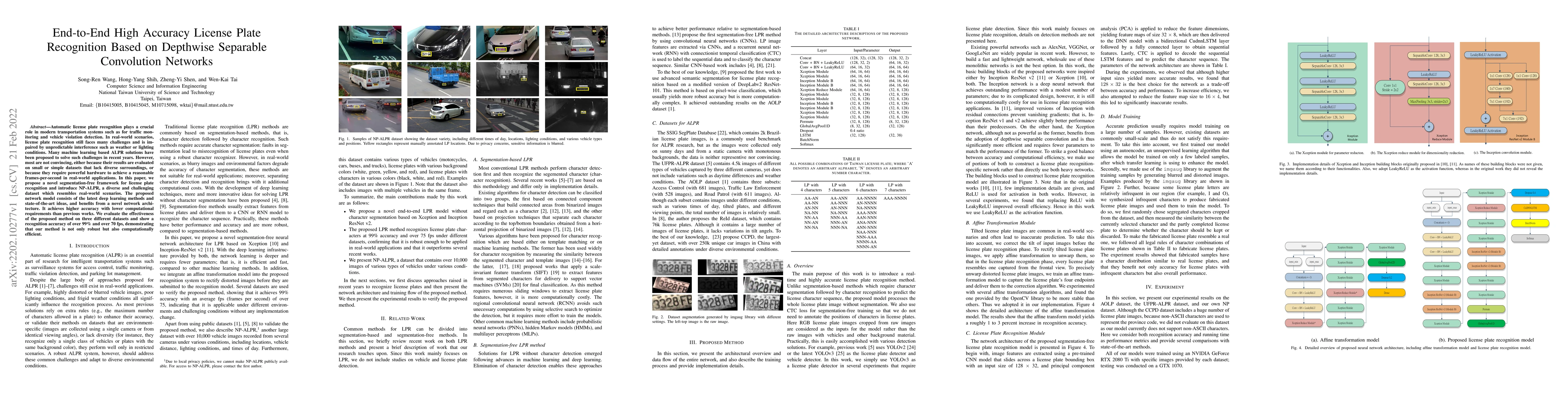 Thumbnail for End-to-End High Accuracy License Plate Recognition Based on Depthwise
  Separable Convolution Networks