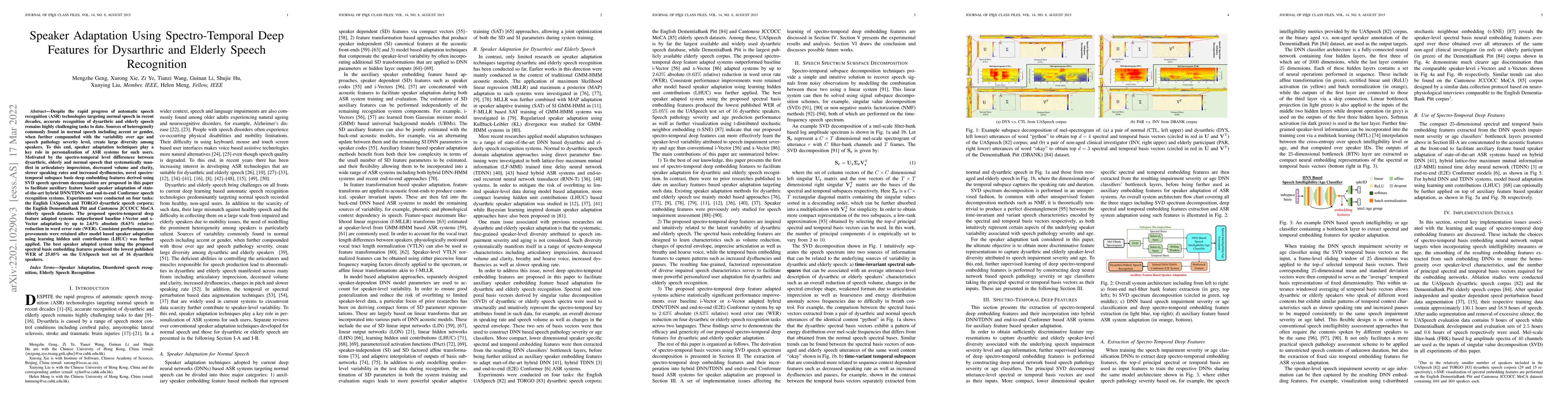 Thumbnail for Speaker Adaptation Using Spectro-Temporal Deep Features for Dysarthric
  and Elderly Speech Recognition