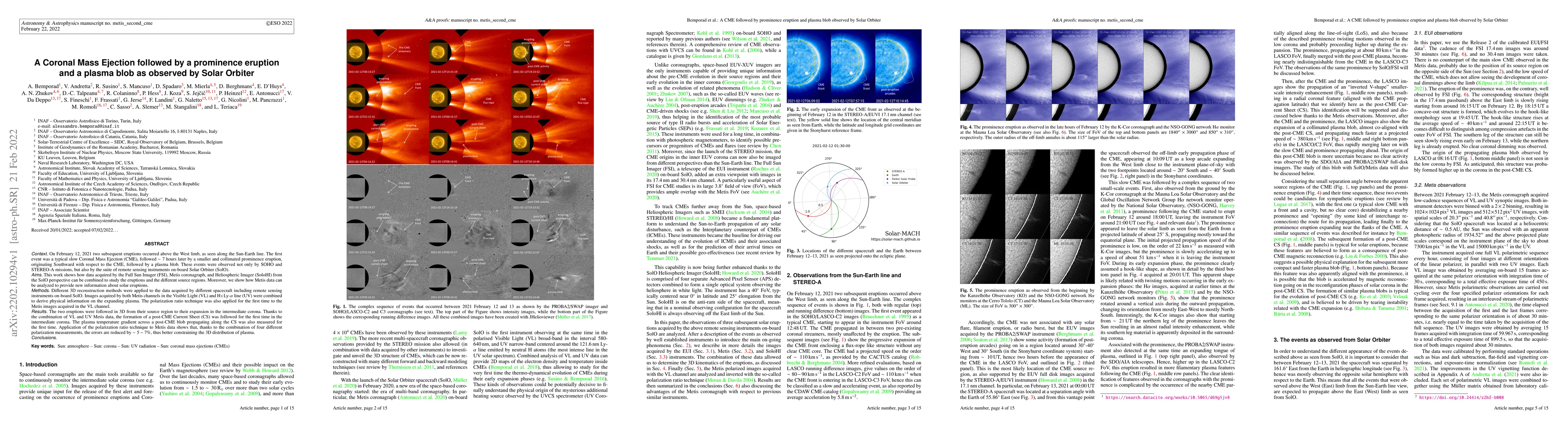 Thumbnail for A Coronal Mass Ejection followed by a prominence eruption and a plasma
  blob as observed by Solar Orbiter