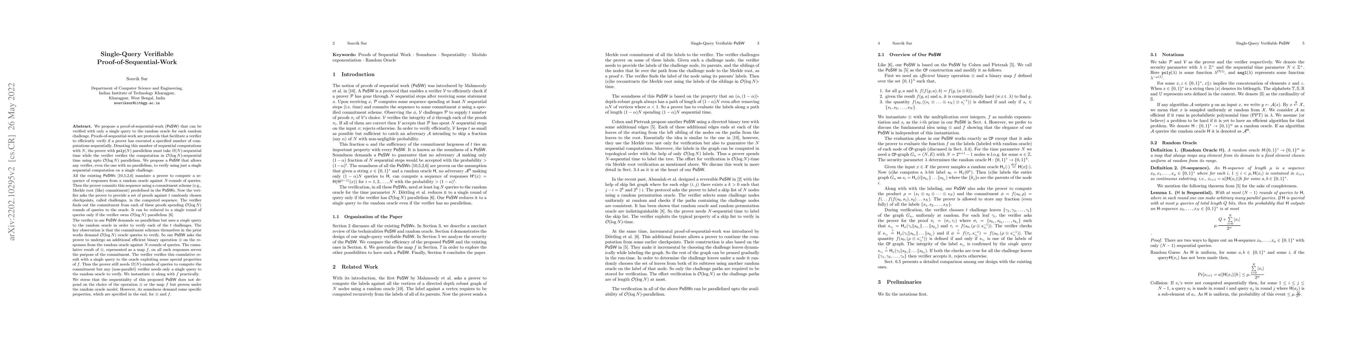 Thumbnail for Single-Query Verifiable Proof-of-Sequential-Work