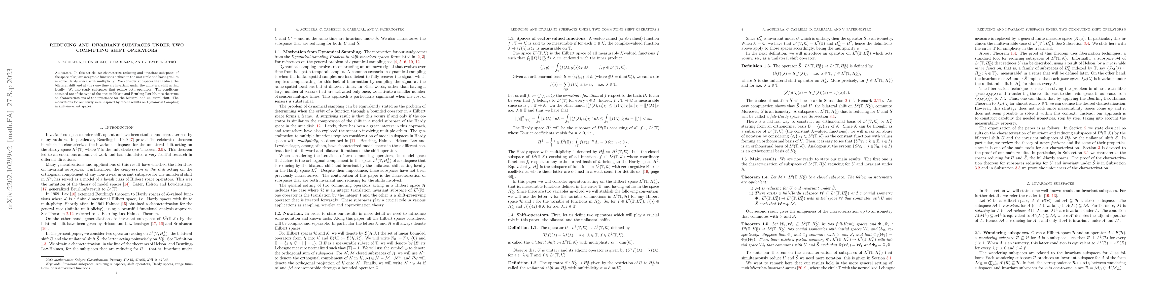 Thumbnail for Reducing and Invariant subspaces under two commuting shift operators