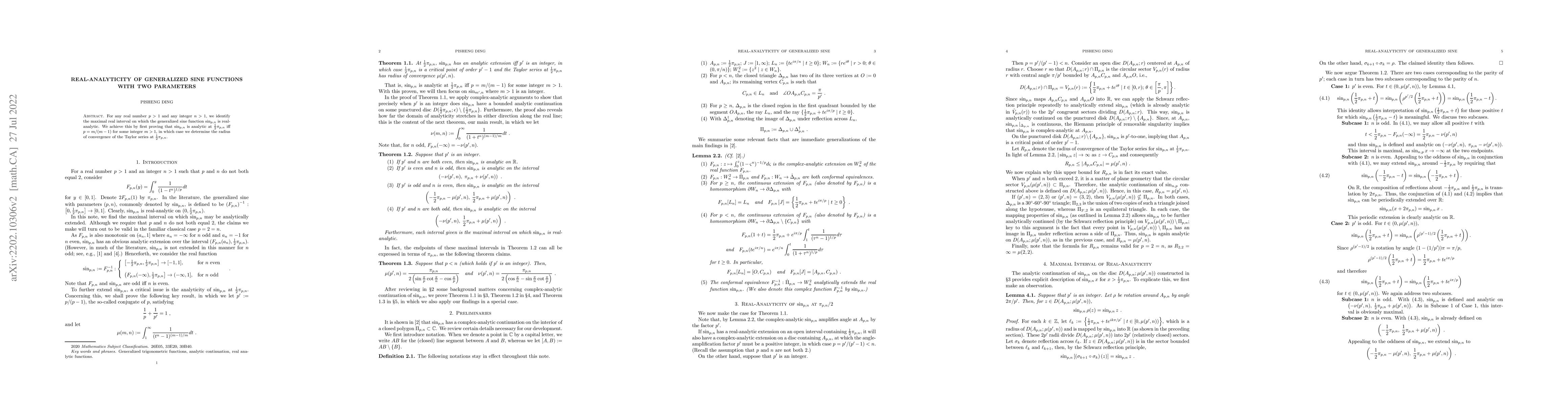 Thumbnail for Real-Analyticity of Generalized Sine Functions with Two Parameters