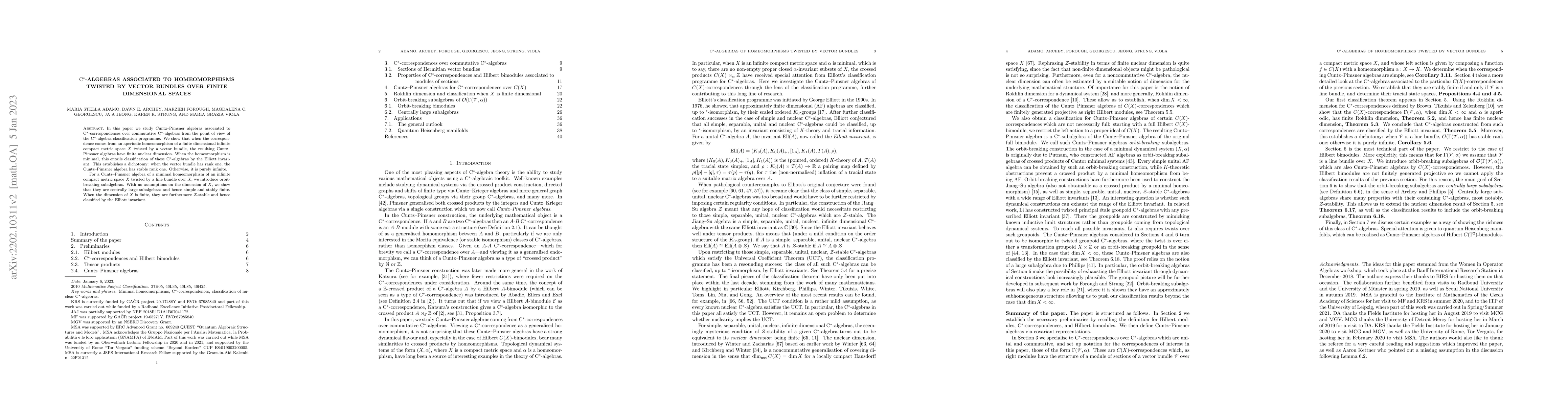 Thumbnail for $\mathrm{C}^*$-algebras associated to homeomorphisms twisted by vector
  bundles over finite dimensional spaces