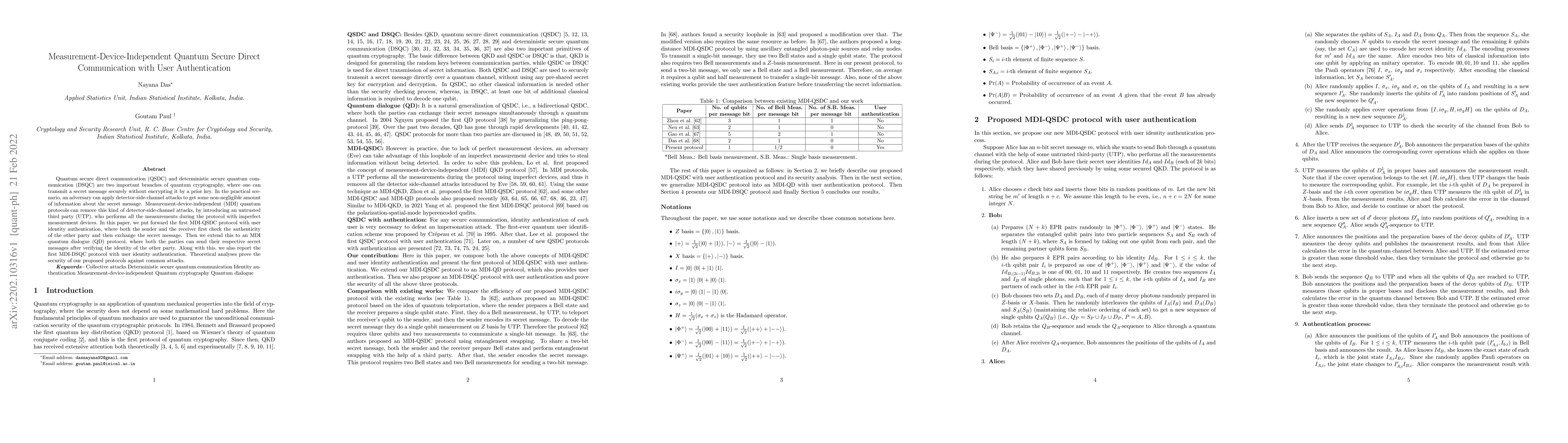 Thumbnail for Measurement-Device-Independent Quantum Secure Direct Communication with
  User Authentication