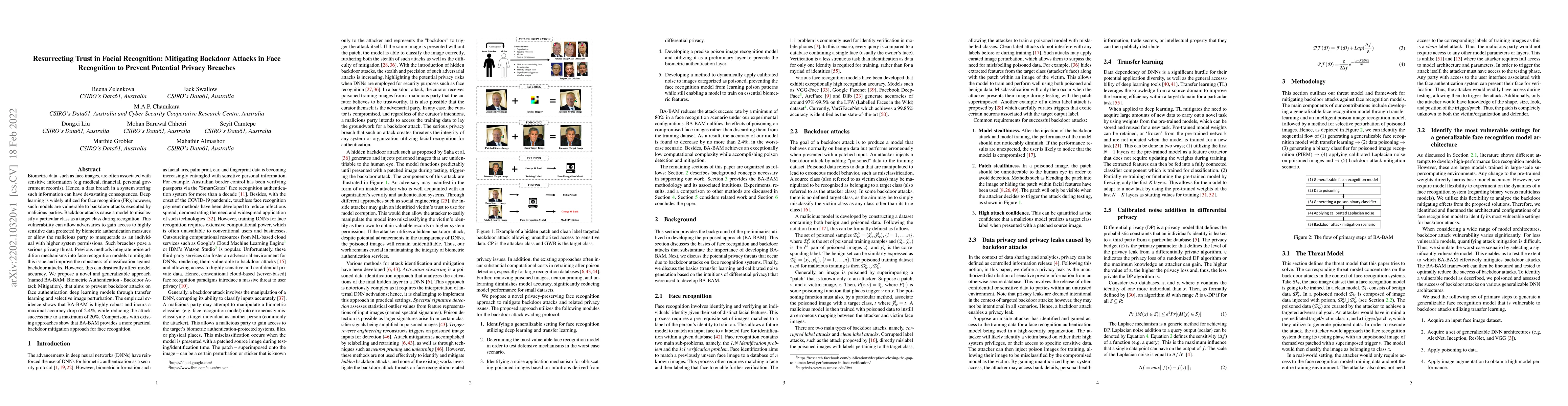 Thumbnail for Resurrecting Trust in Facial Recognition: Mitigating Backdoor Attacks in
  Face Recognition to Prevent Potential Privacy Breaches