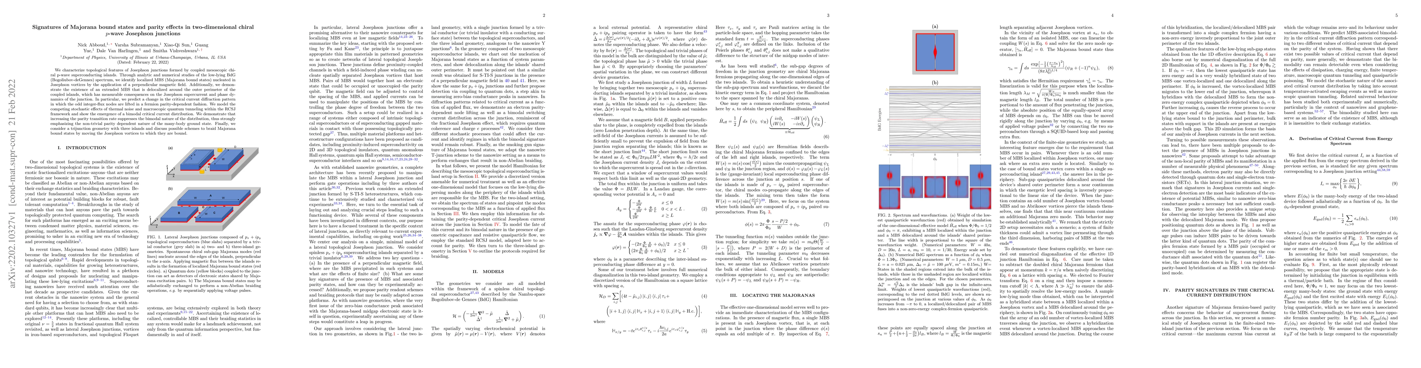 Thumbnail for Signatures of Majorana bound states and parity effects in
  two-dimensional chiral p-wave Josephson junctions