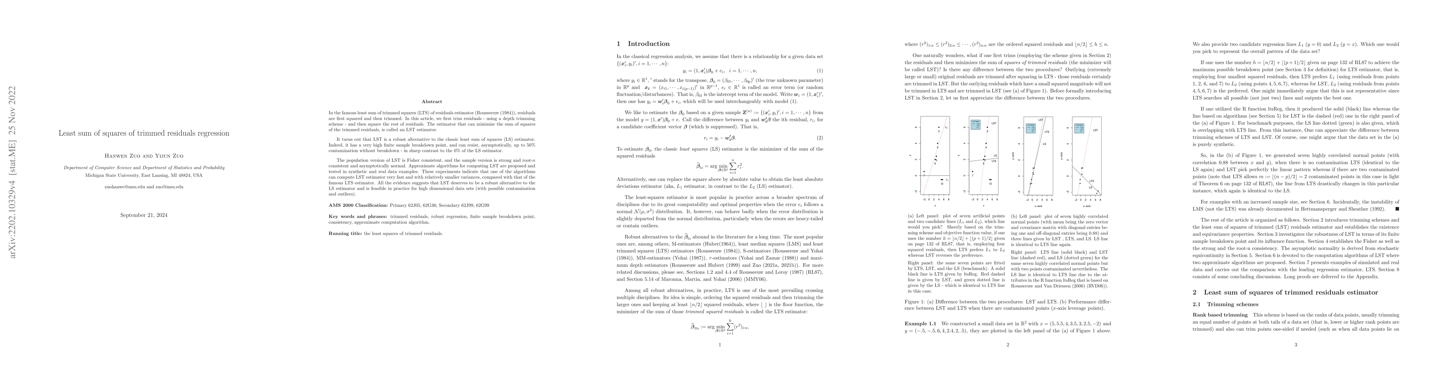 Thumbnail for Least sum of squares of trimmed residuals regression