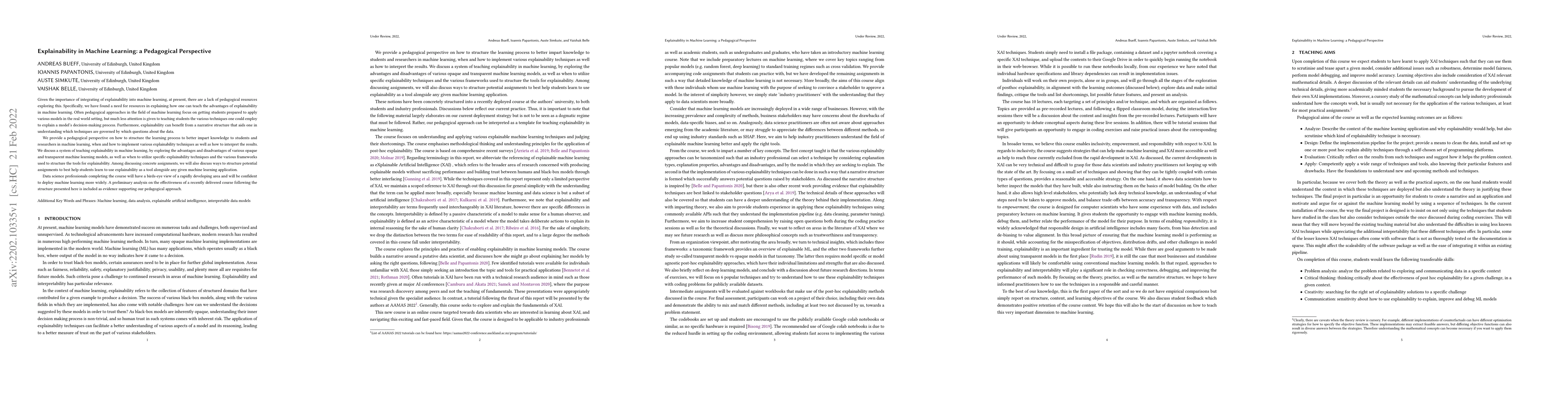 Thumbnail for Explainability in Machine Learning: a Pedagogical Perspective
