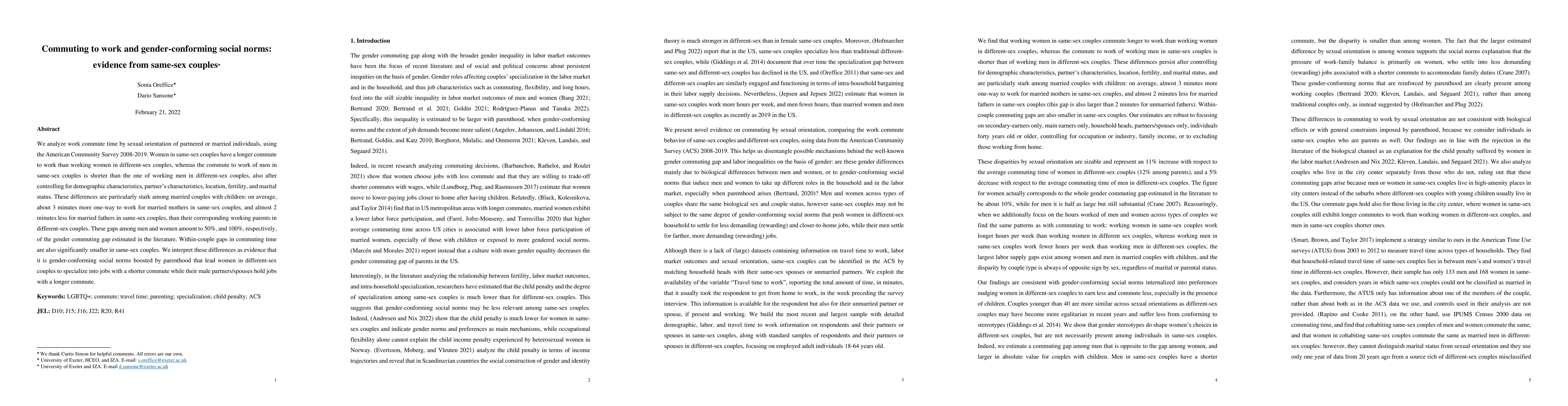 Thumbnail for Commuting to work and gender-conforming social norms: evidence from
  same-sex couples